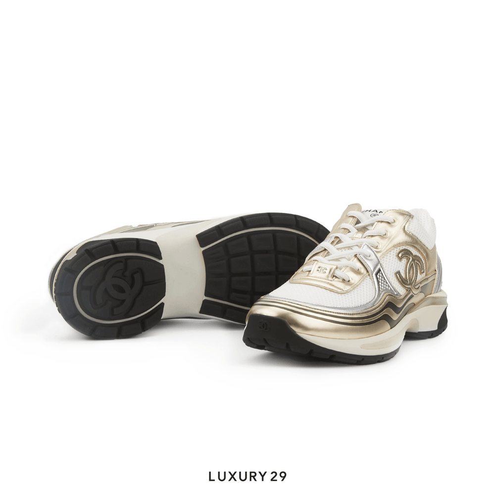Gold chanel sneakers hotsell