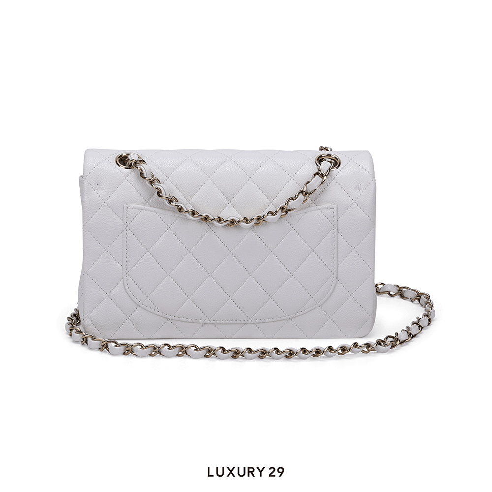 Chanel white caviar flap bag sales