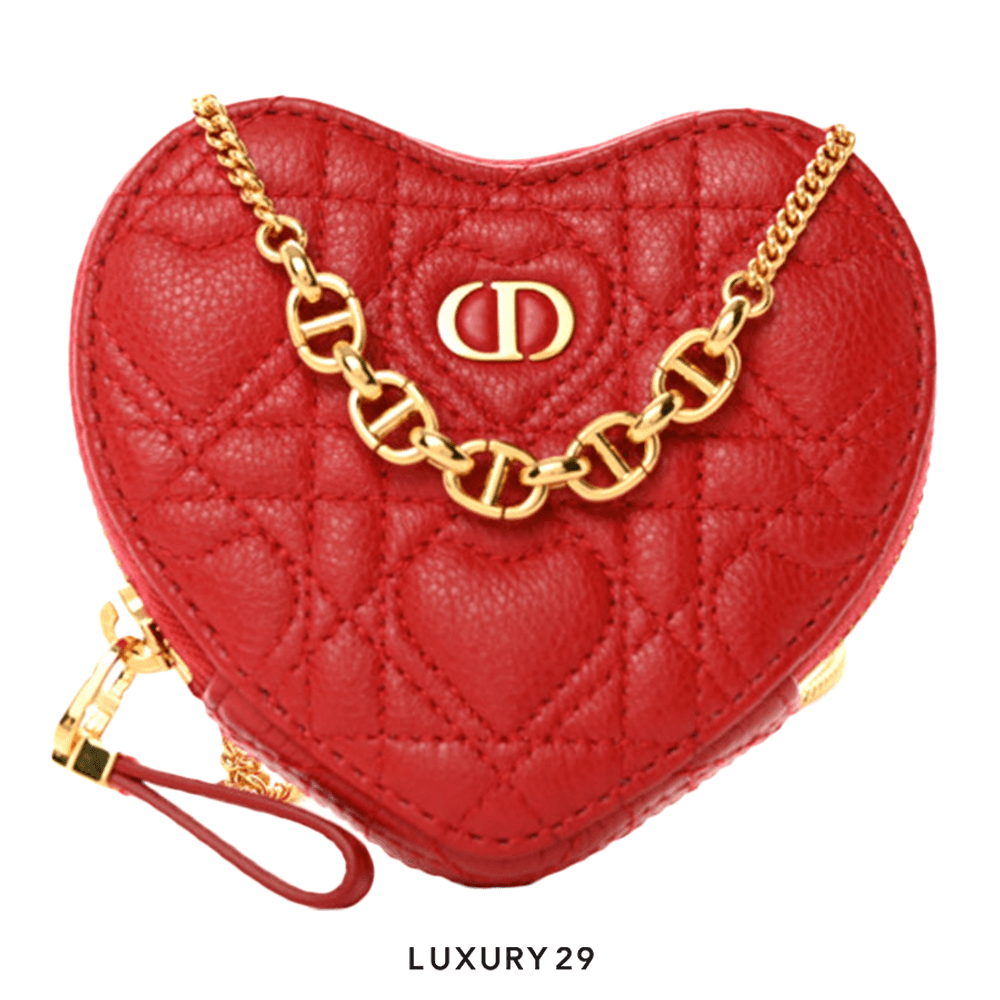 Dior Dioramour Dior Caro Heart Pouch with Chain Red Cannage 